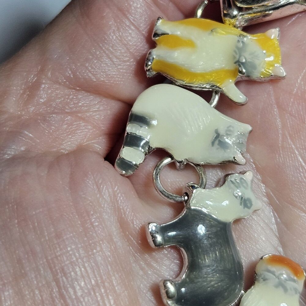 *Sale*Cat Bracelet Chain Link Magnetic Clasp Kitty Cat Kitten Calico Silver 7.5" - Picture 6 of 16